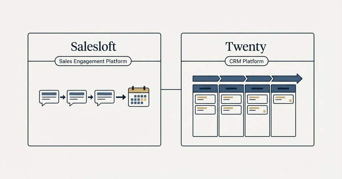 Side-by-side panels: Salesloft vs Twenty (Sales Engagement Platform, CRM Platform)