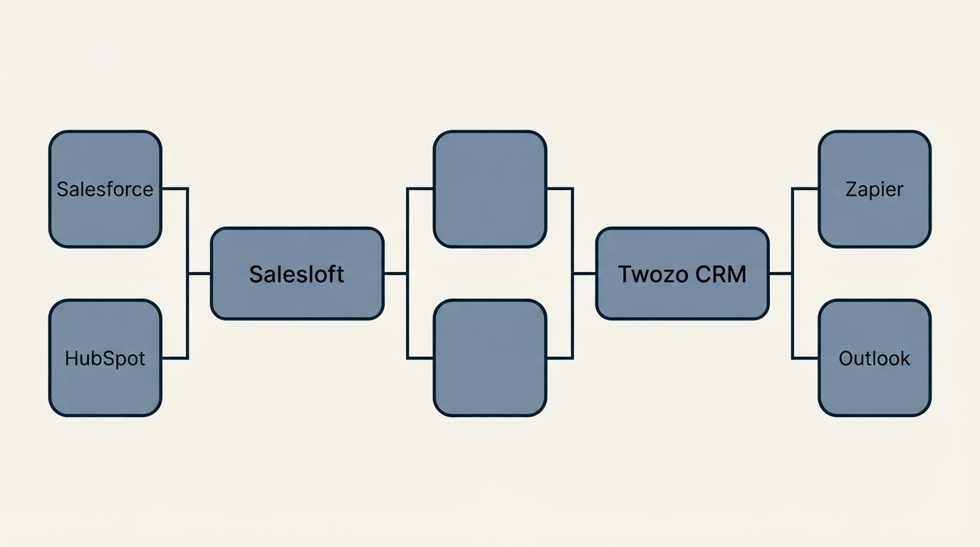 Integration flow: Integration Ecosystem (Salesloft, Twozo CRM, Salesforce, Zapier)