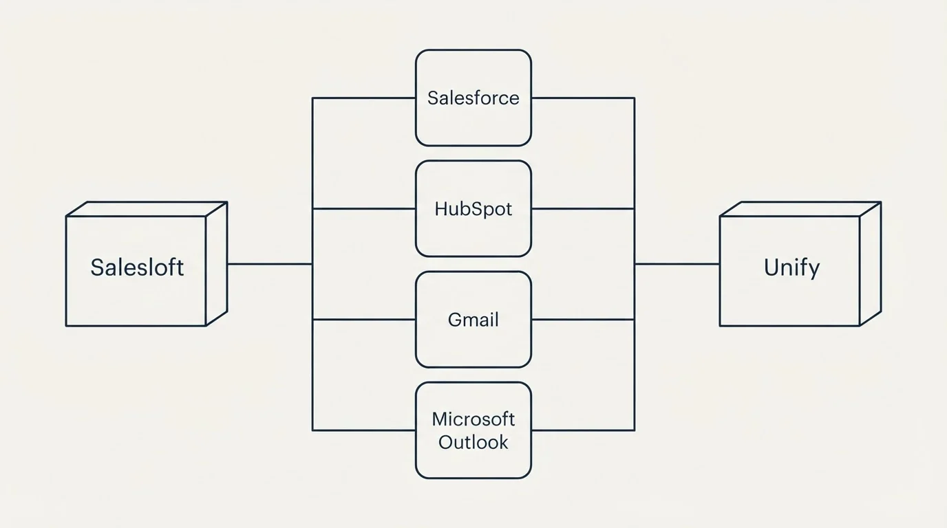 Integration flow: Integration Ecosystem (Salesloft, Unify, Salesforce, HubSpot)