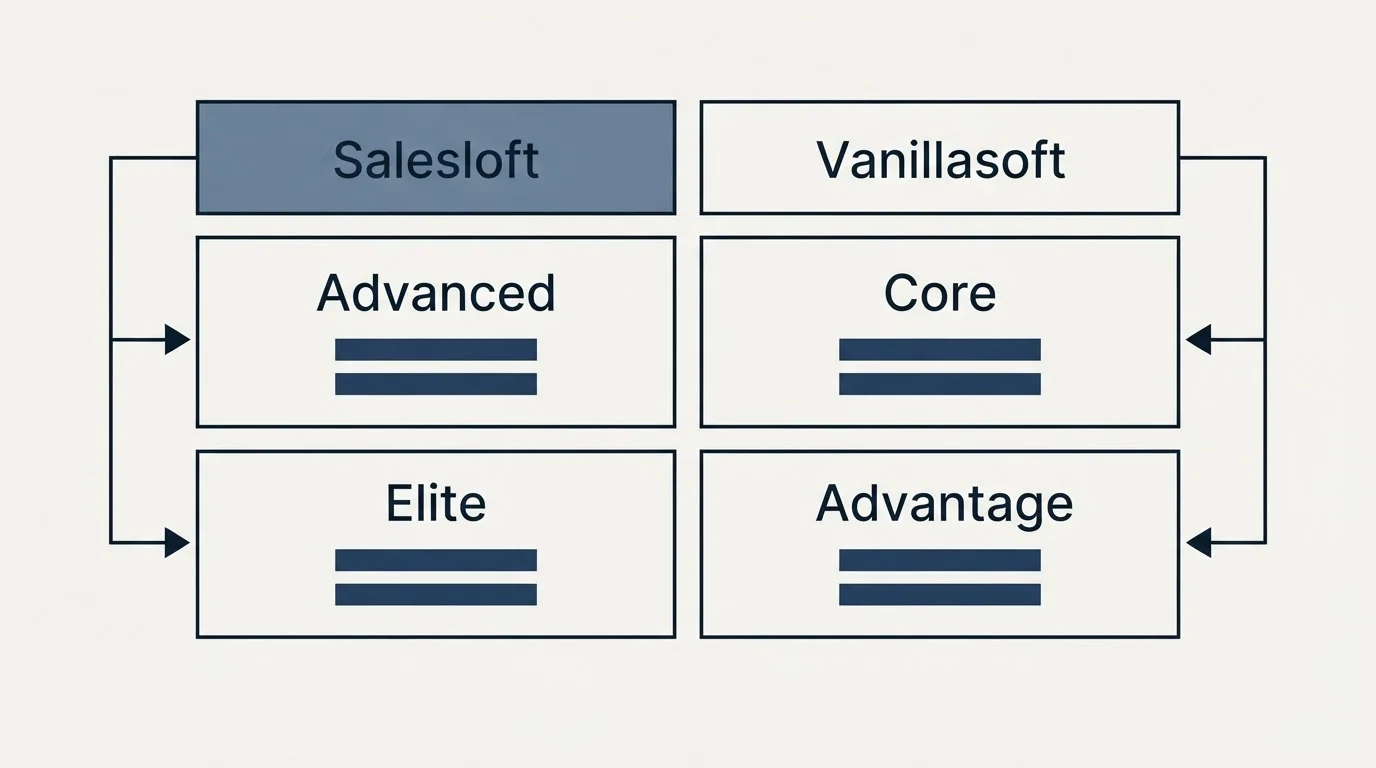 Pricing table: Pricing Comparison (Salesloft, Vanillasoft, Advanced, Core)