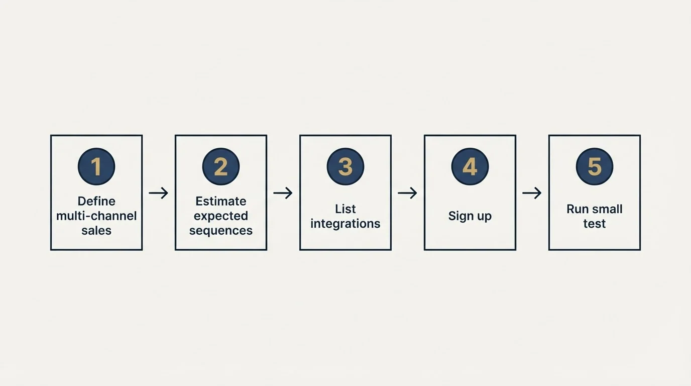 Step sequence: Getting Started Checklist (Define multi-channel sales, Estimate expected sequences, List integrations, Sign up)