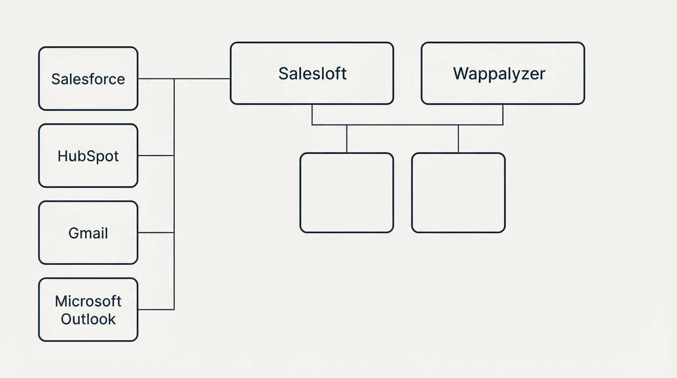 Integration grid: Integration Ecosystem (Salesloft, Wappalyzer, Salesforce, HubSpot)