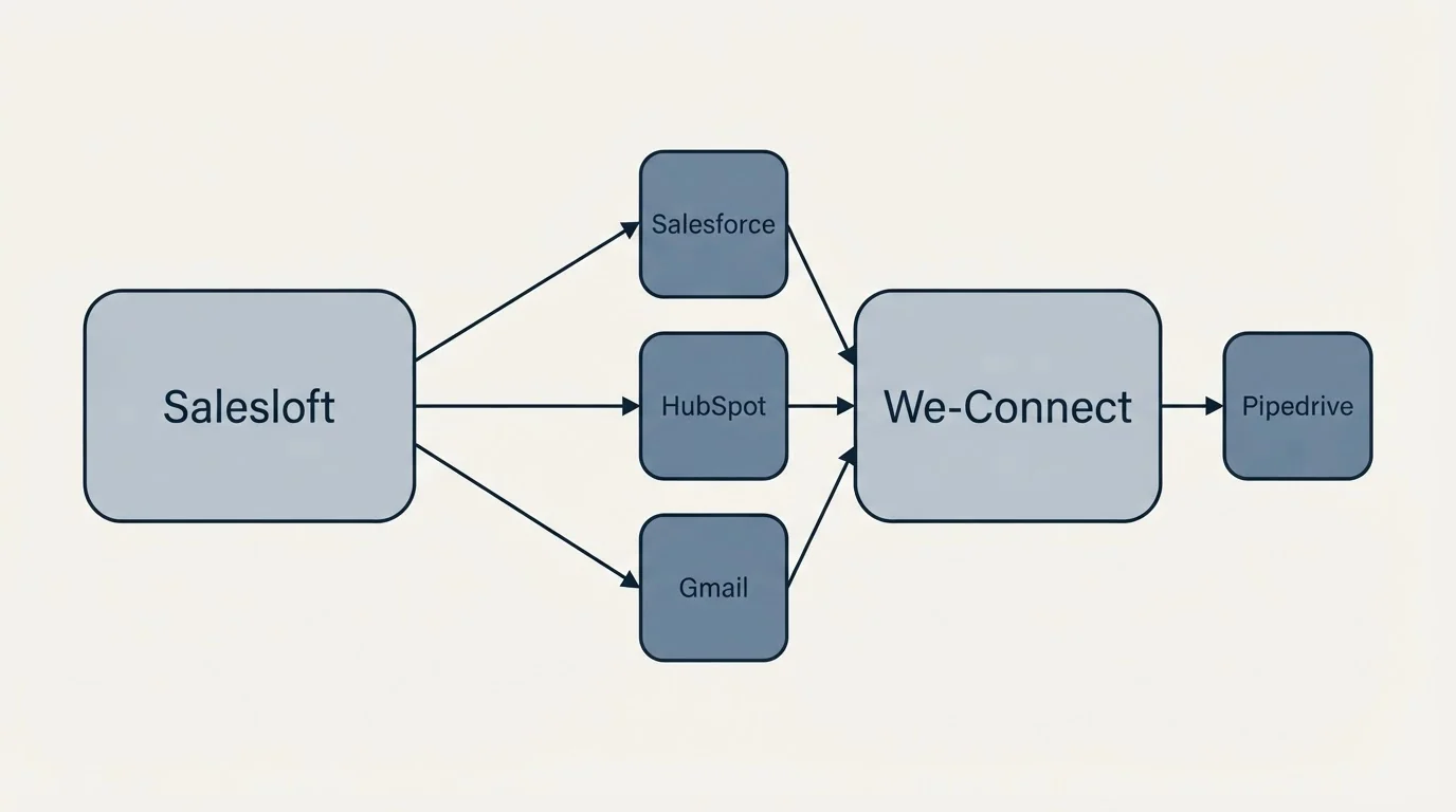 Integration schematic: Integration Ecosystem (Salesloft, We-Connect, Salesforce, HubSpot)