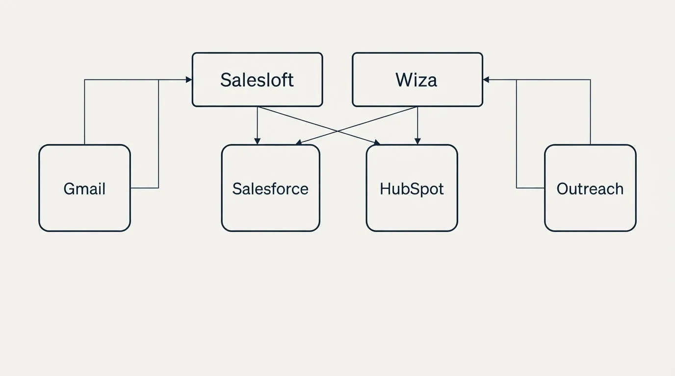 Integration grid: Integration Ecosystem (Salesloft, Wiza, Salesforce, HubSpot)