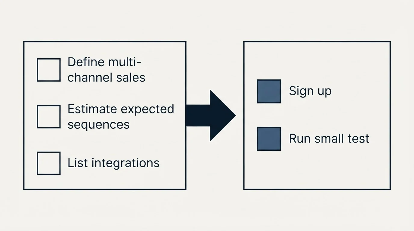 Before-and-after steps: Getting Started Checklist (Define multi-channel sales, Estimate expected sequences, List integrations, Sign up)