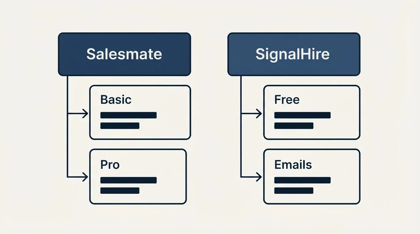 Pricing table: Pricing Comparison (Salesmate, SignalHire, Basic, Free)