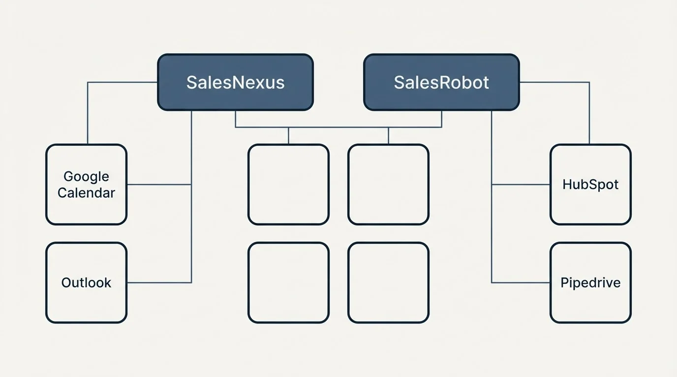 Integration grid: Integration Ecosystem (SalesNexus, SalesRobot, Google Calendar, HubSpot)