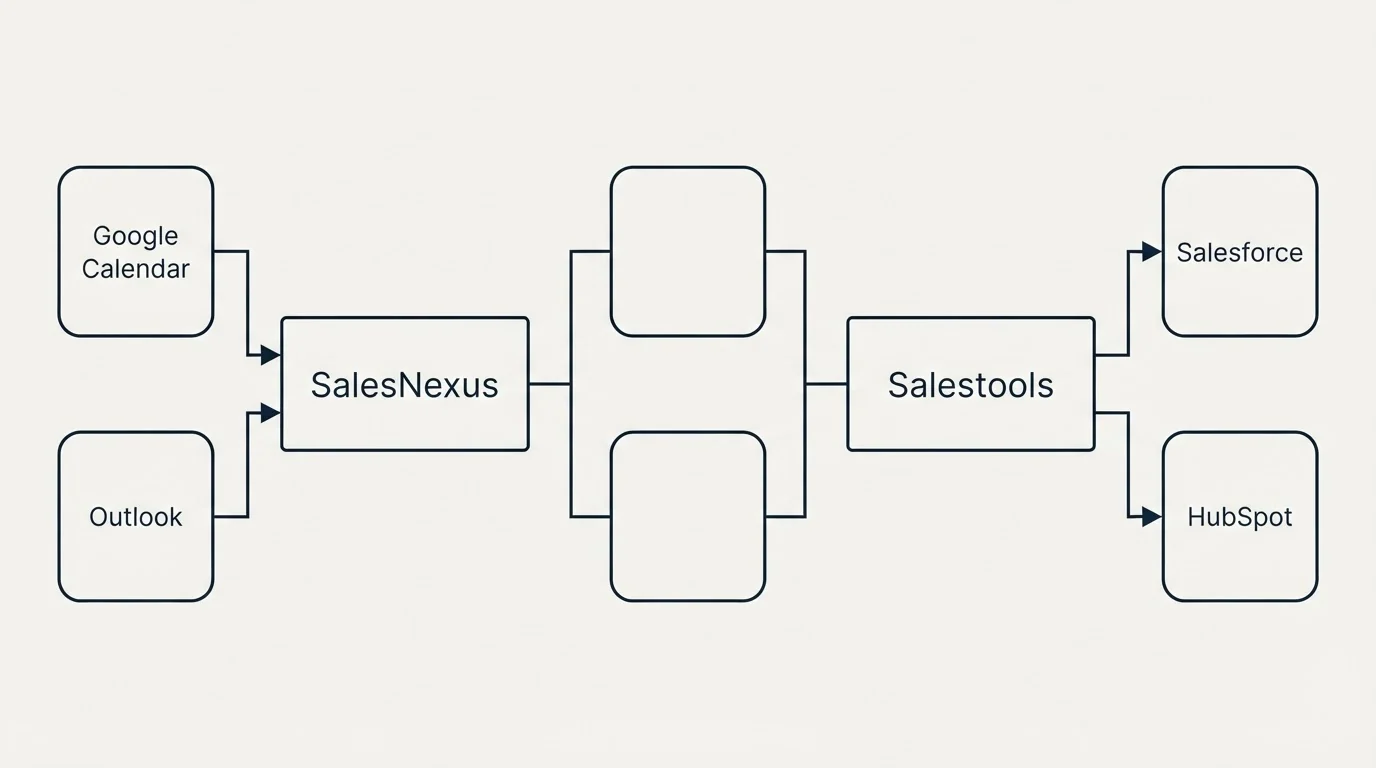 Integration flow: Integration Ecosystem (SalesNexus, Salestools, Google Calendar, Salesforce)