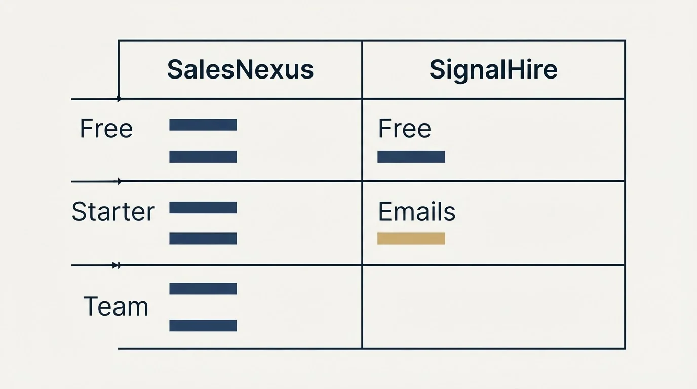 Pricing table: Pricing Comparison (SalesNexus, SignalHire, Free, Starter)