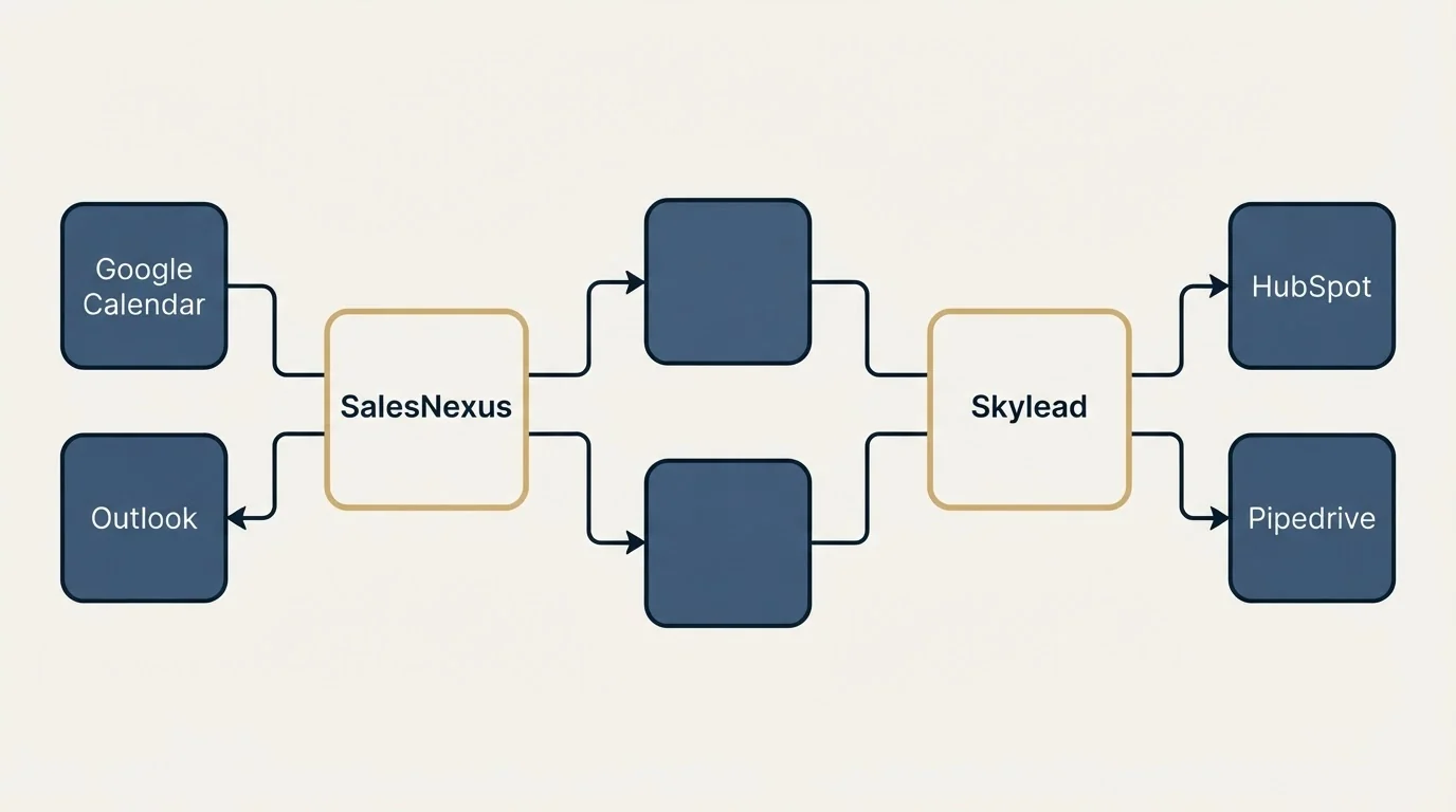 Integration schematic: Integration Ecosystem (SalesNexus, Skylead, Google Calendar, HubSpot)