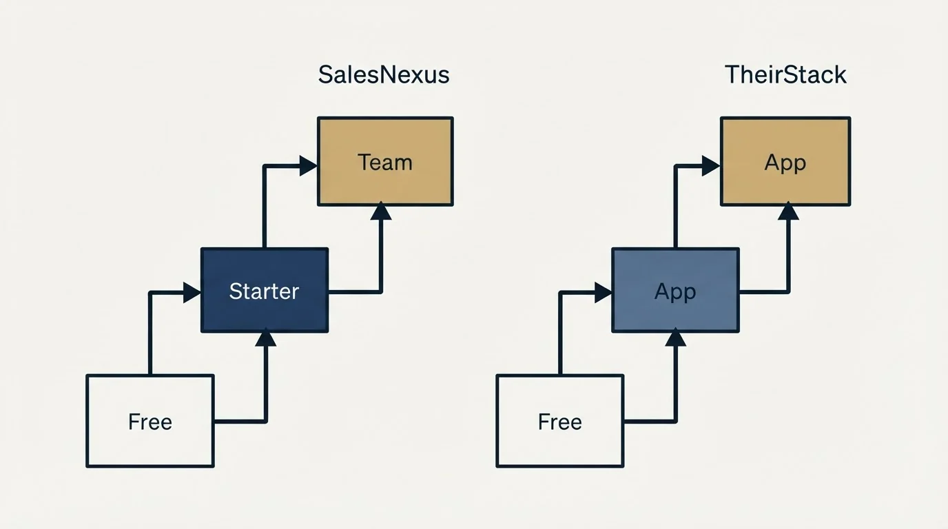 Pricing ladder: Pricing Comparison (SalesNexus, TheirStack, Free, Starter)