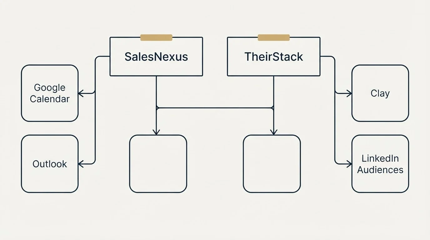 Integration grid: Integration Ecosystem (SalesNexus, TheirStack, Google Calendar, Clay)