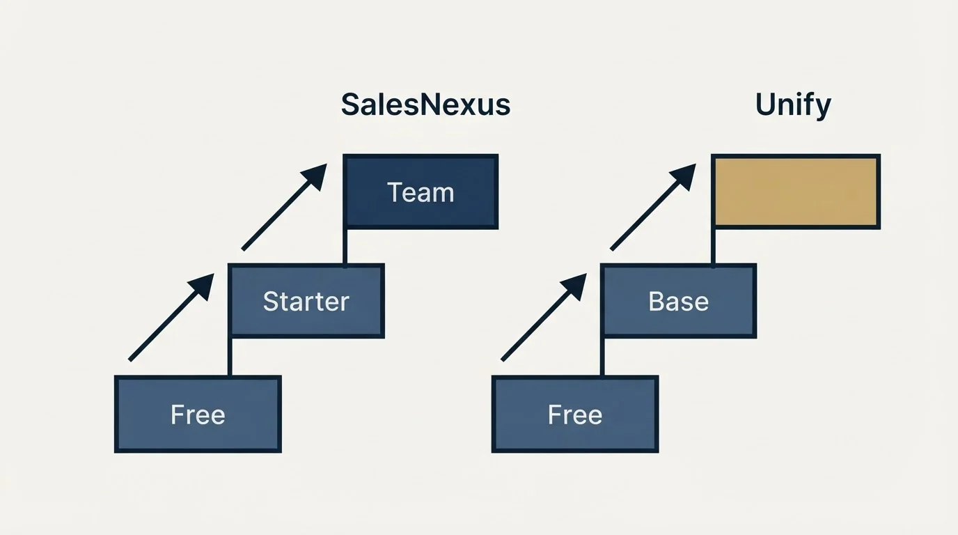 Pricing ladder: Pricing Comparison (SalesNexus, Unify, Free, Starter)
