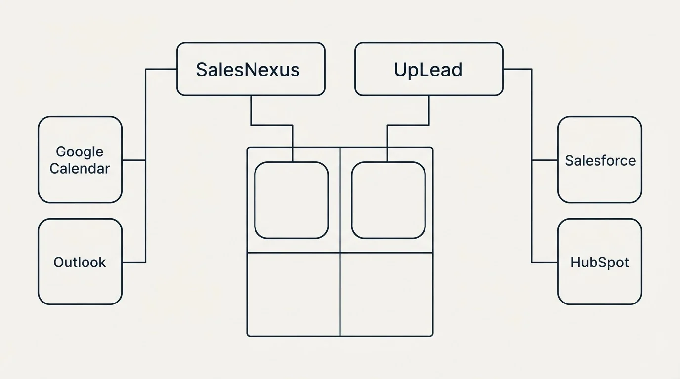 Integration grid: Integration Ecosystem (SalesNexus, UpLead, Google Calendar, Salesforce)