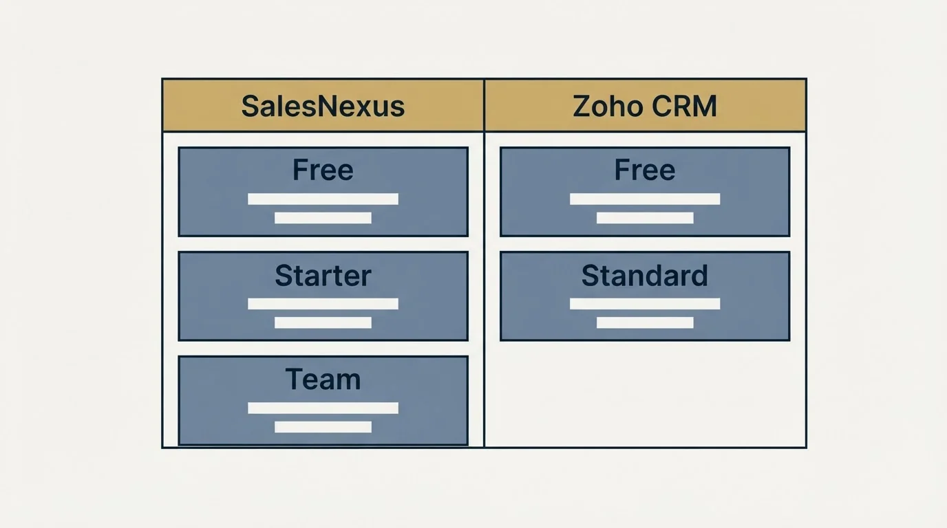 Pricing table: Pricing Comparison (SalesNexus, Zoho CRM, Free, Starter)