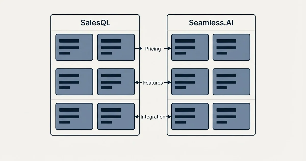 Comparison panel: SalesQL vs Seamless.AI (Pricing, Features, Integration)