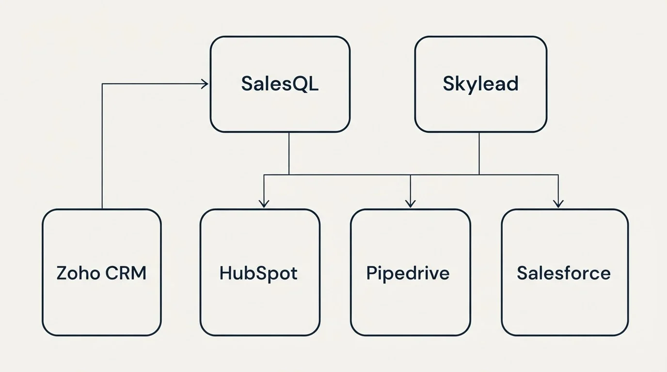 Integration grid: Integration Ecosystem (SalesQL, Skylead, HubSpot, Pipedrive)