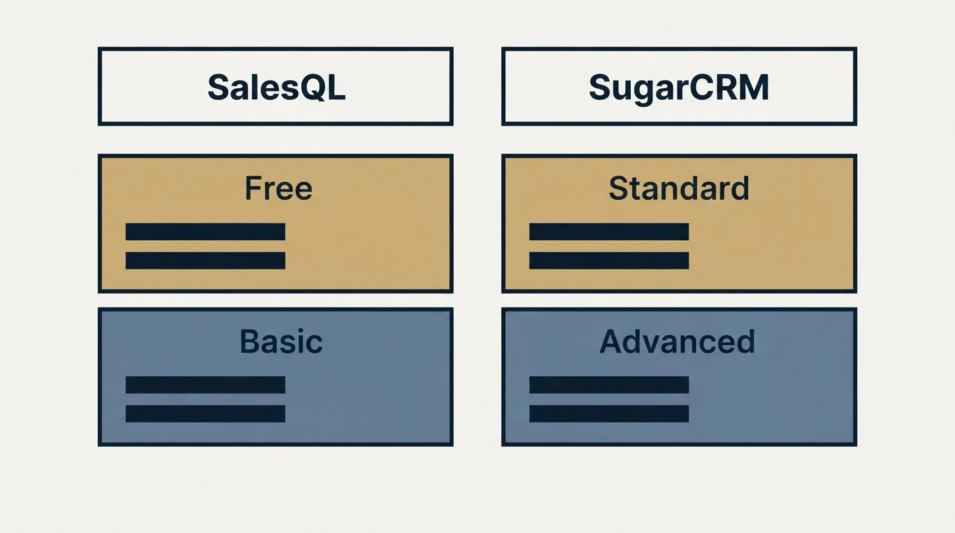 Pricing table: Pricing Comparison (SalesQL, SugarCRM, Free, Standard)