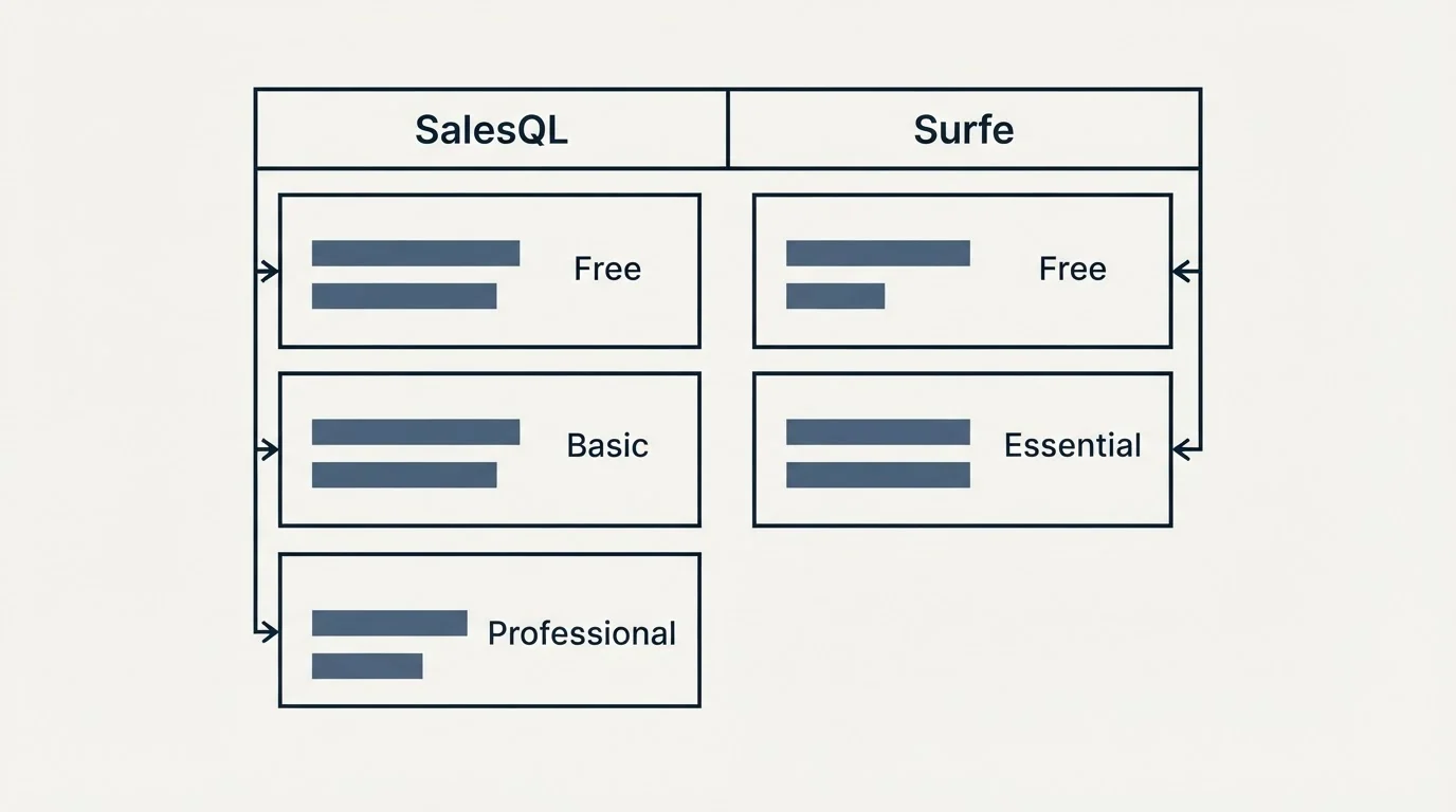 Pricing table: Pricing Comparison (SalesQL, Surfe, Free, Basic)