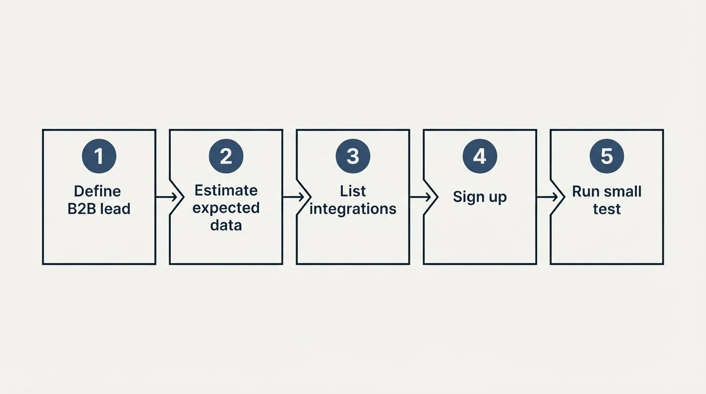 Step sequence: Getting Started Checklist (Define B2B lead, Estimate expected data, List integrations, Sign up)