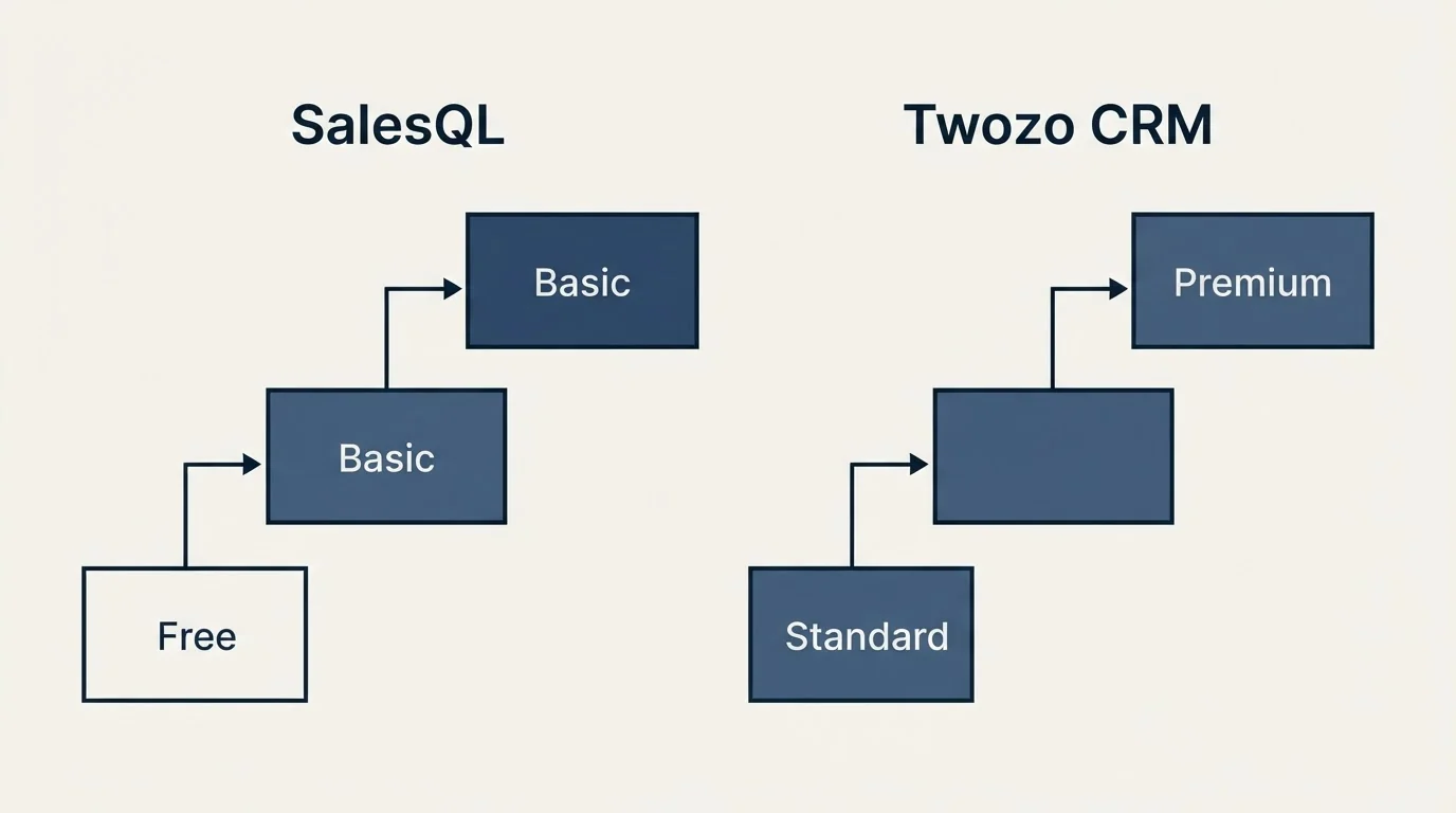 Pricing ladder: Pricing Comparison (SalesQL, Twozo CRM, Free, Standard)