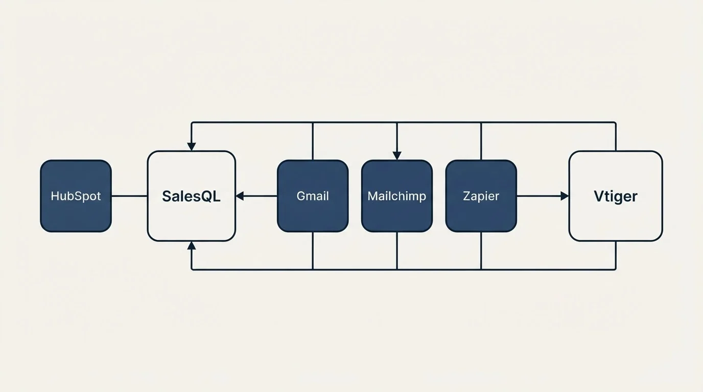 Integration schematic: Integration Ecosystem (SalesQL, Vtiger, Gmail, Mailchimp)
