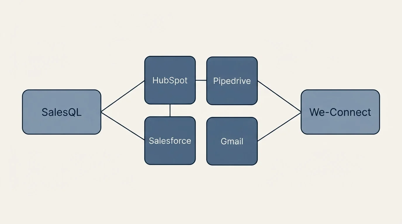 Integration schematic: Integration Ecosystem (SalesQL, We-Connect, HubSpot, Pipedrive)