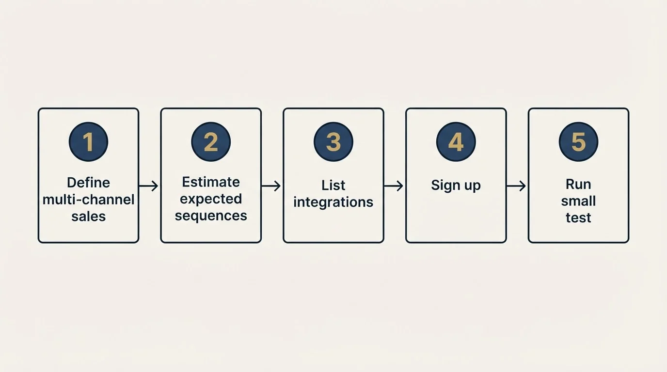 Step sequence: Getting Started Checklist (Define multi-channel sales, Estimate expected sequences, List integrations, Sign up)