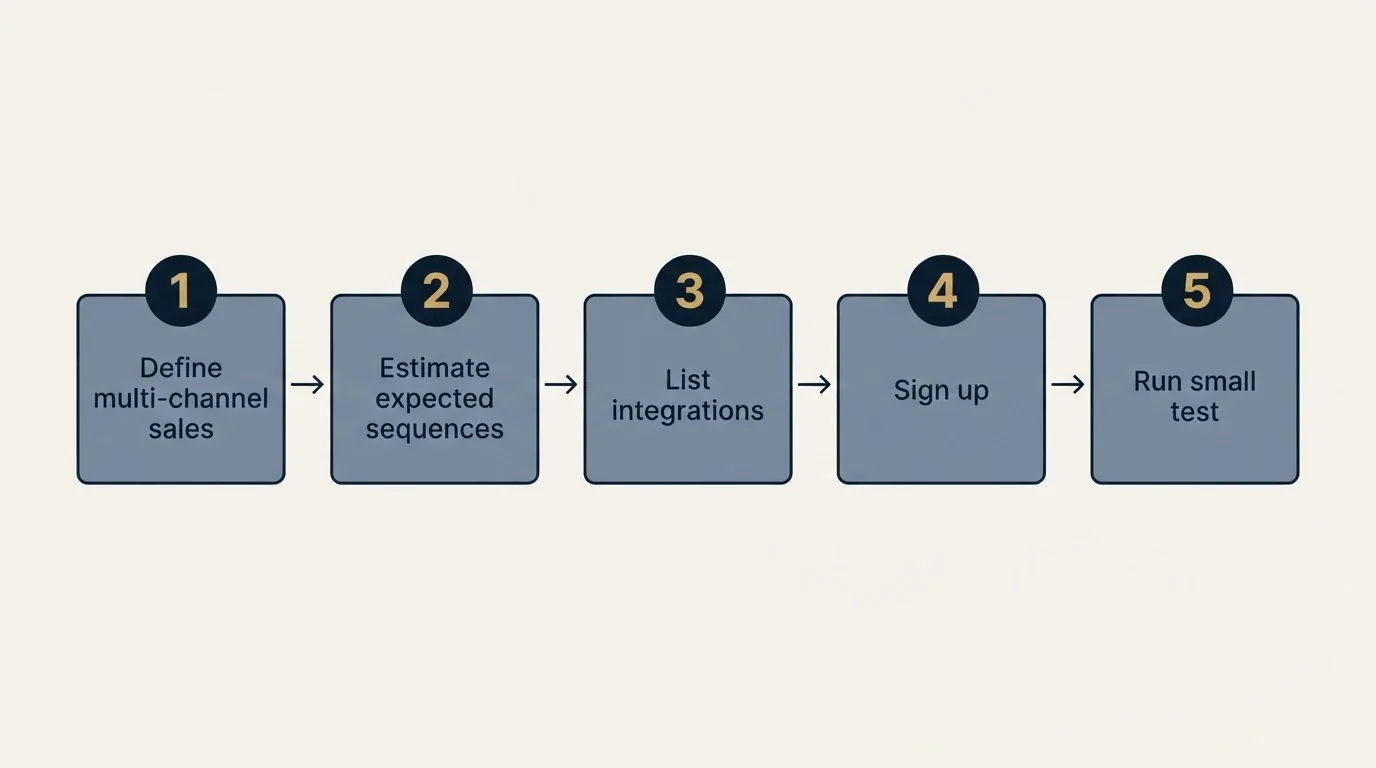 Step sequence: Getting Started Checklist (Define multi-channel sales, Estimate expected sequences, List integrations, Sign up)