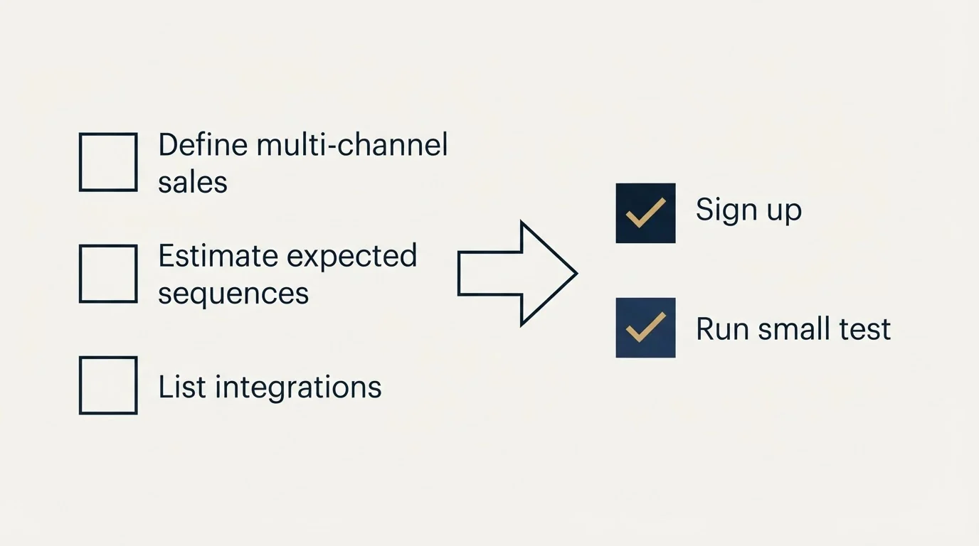 Before-and-after steps: Getting Started Checklist (Define multi-channel sales, Estimate expected sequences, List integrations, Sign up)