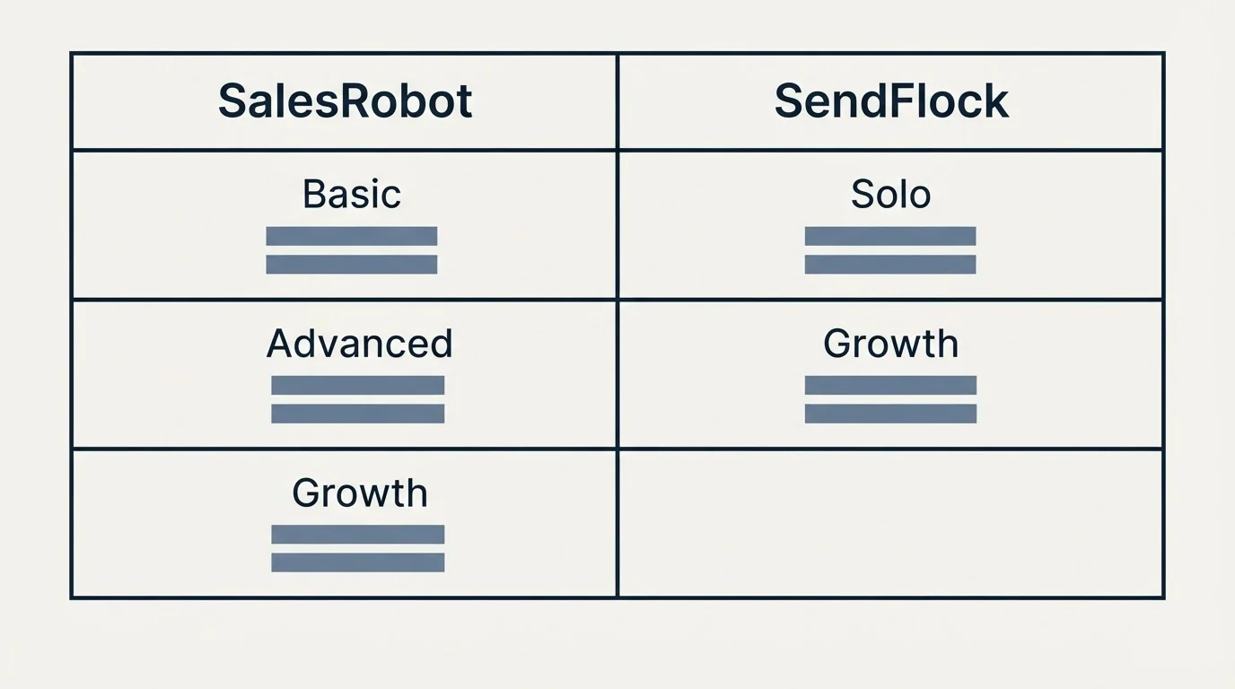 Pricing table: Pricing Comparison (SalesRobot, SendFlock, Basic, Solo)