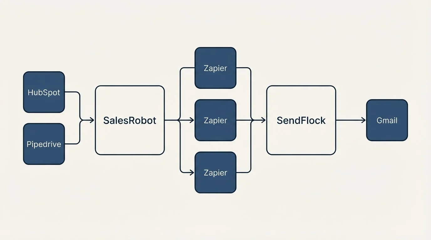 Integration flow: Integration Ecosystem (SalesRobot, SendFlock, Zapier, HubSpot)