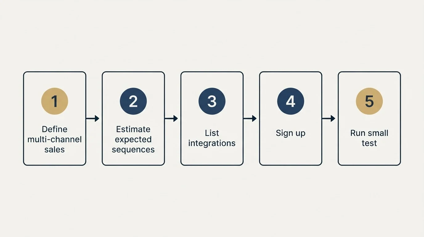 Step sequence: Getting Started Checklist (Define multi-channel sales, Estimate expected sequences, List integrations, Sign up)