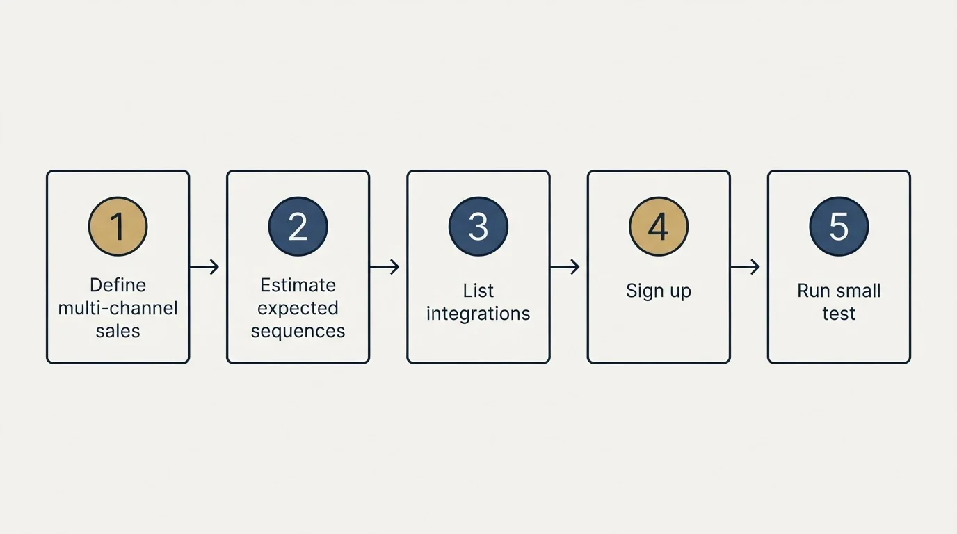 Step sequence: Getting Started Checklist (Define multi-channel sales, Estimate expected sequences, List integrations, Sign up)