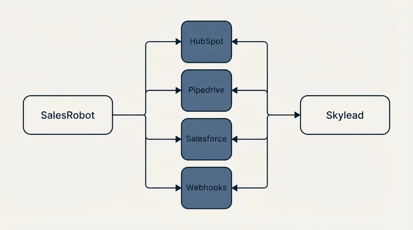 Integration flow: Integration Ecosystem (SalesRobot, Skylead, HubSpot, Pipedrive)