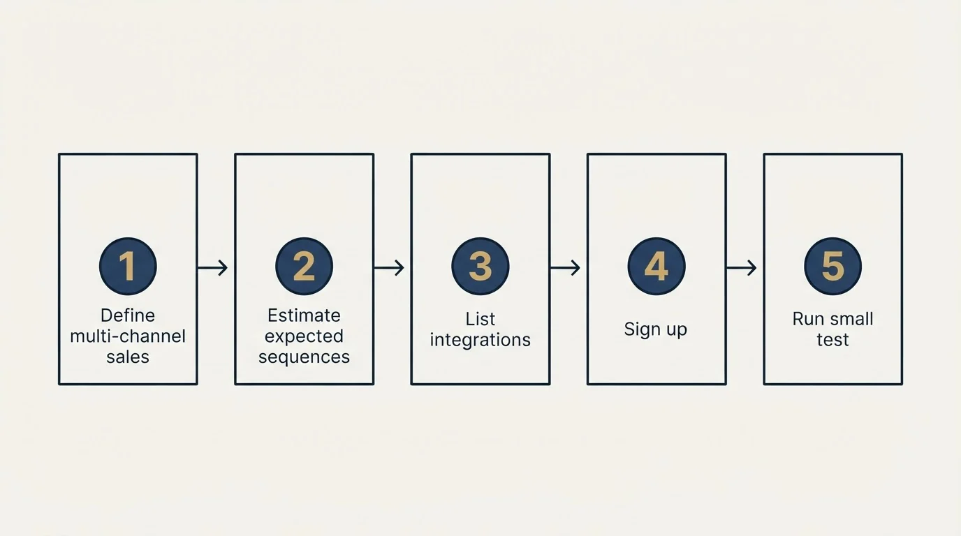 Step sequence: Getting Started Checklist (Define multi-channel sales, Estimate expected sequences, List integrations, Sign up)