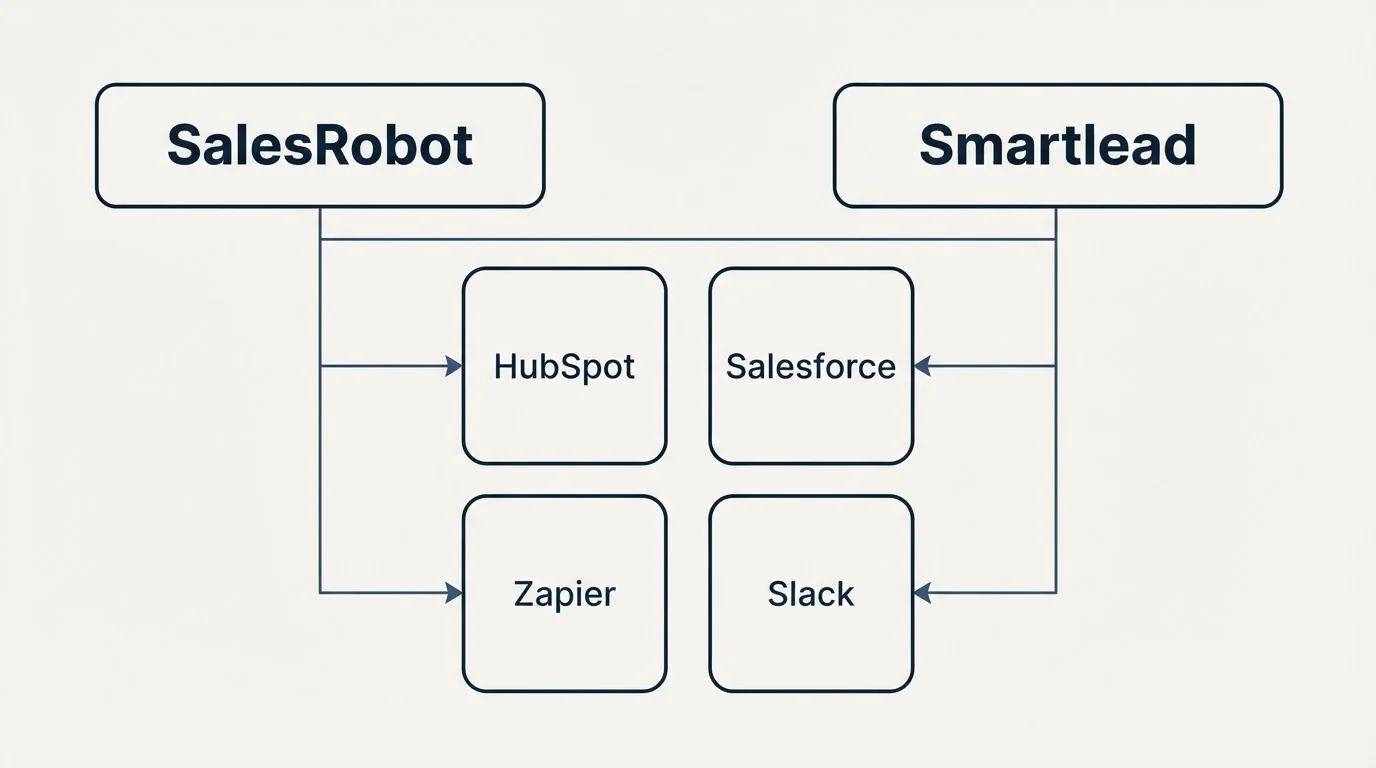 Integration grid: Integration Ecosystem (SalesRobot, Smartlead, HubSpot, Salesforce)