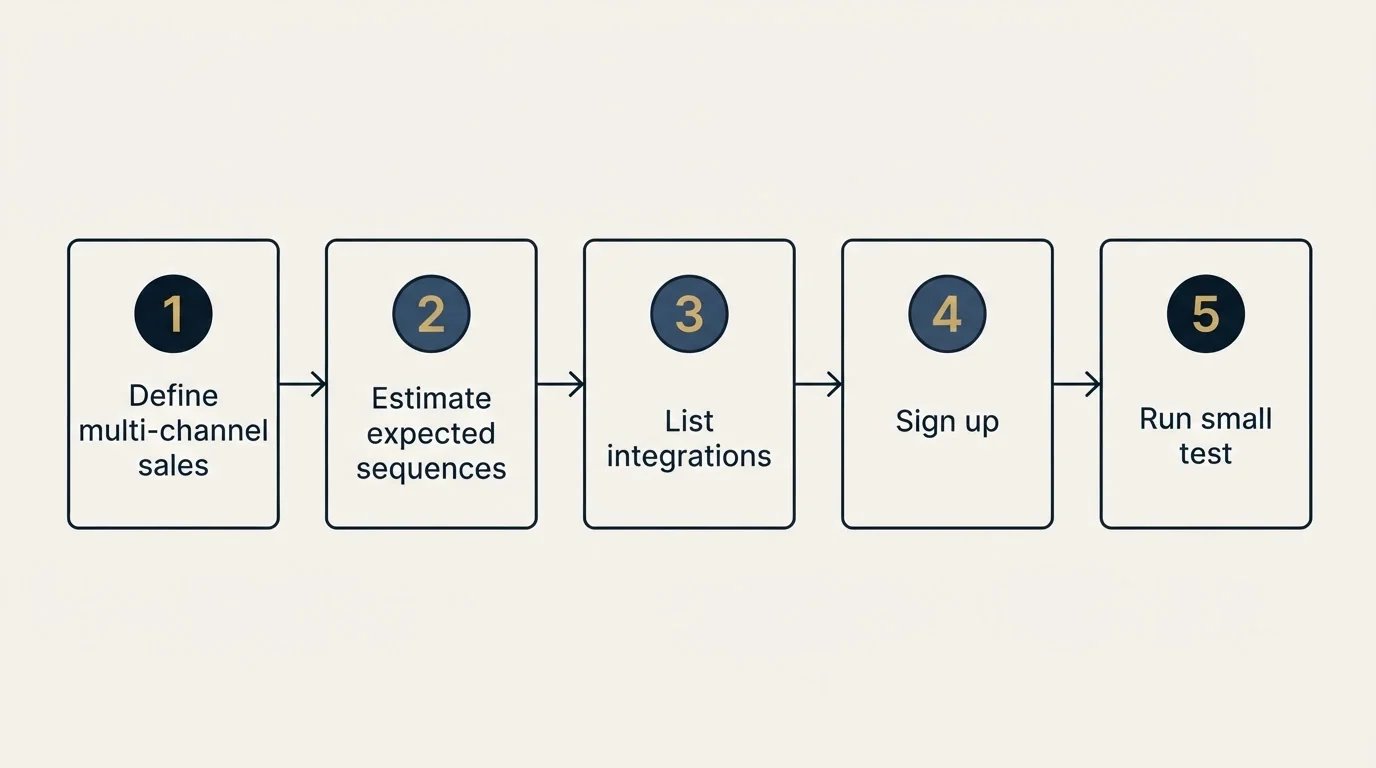 Step sequence: Getting Started Checklist (Define multi-channel sales, Estimate expected sequences, List integrations, Sign up)