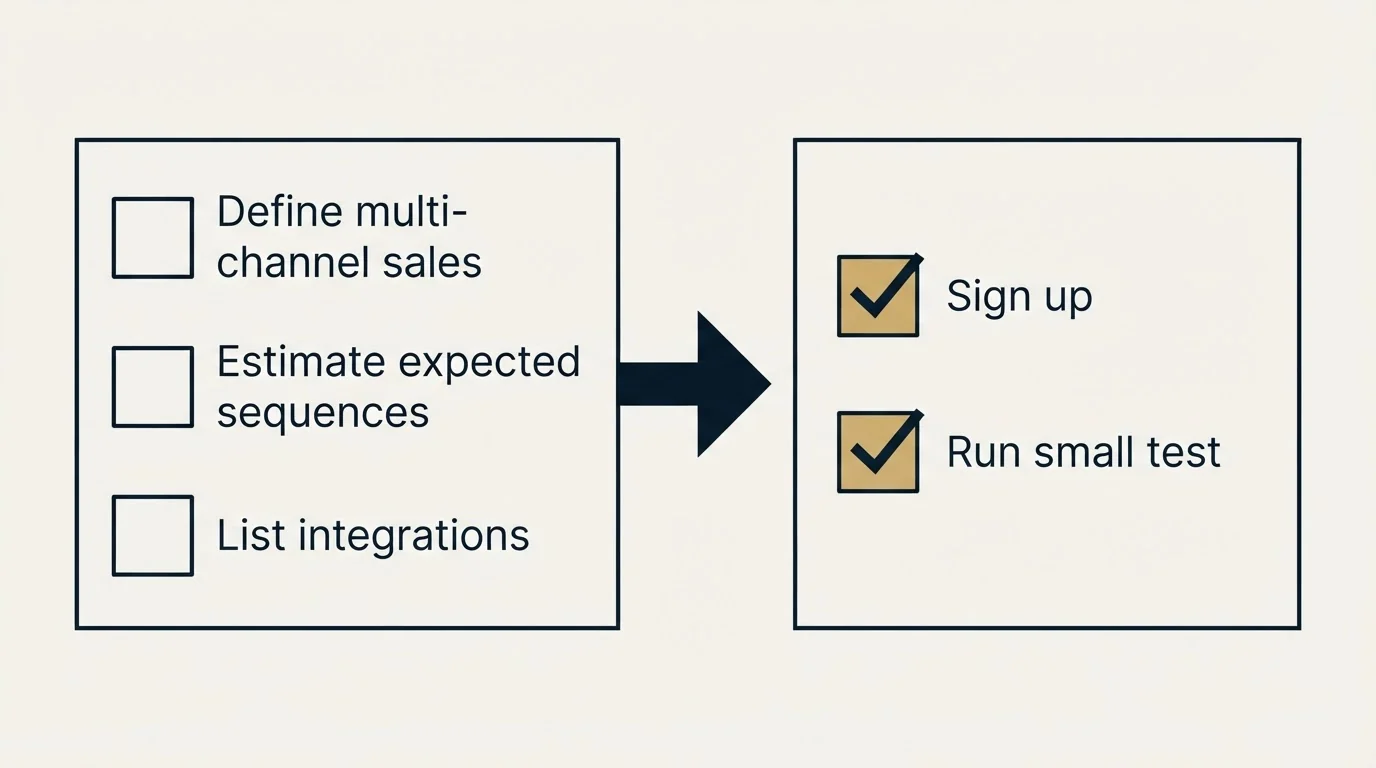 Before-and-after steps: Getting Started Checklist (Define multi-channel sales, Estimate expected sequences, List integrations, Sign up)