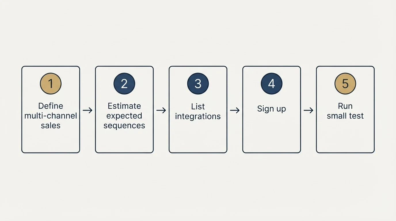 Step sequence: Getting Started Checklist (Define multi-channel sales, Estimate expected sequences, List integrations, Sign up)