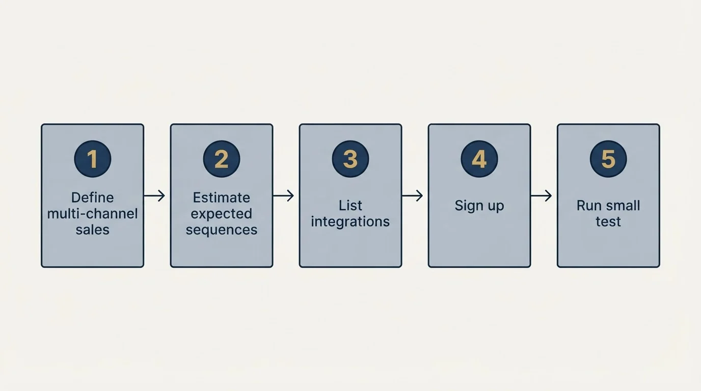 Step sequence: Getting Started Checklist (Define multi-channel sales, Estimate expected sequences, List integrations, Sign up)