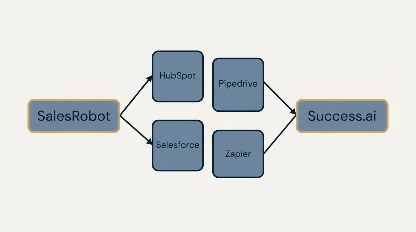 Integration schematic: Integration Ecosystem (SalesRobot, Success.ai, HubSpot, Pipedrive)