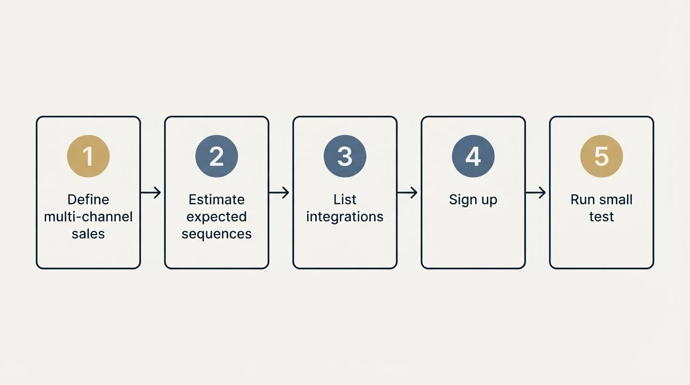 Step sequence: Getting Started Checklist (Define multi-channel sales, Estimate expected sequences, List integrations, Sign up)
