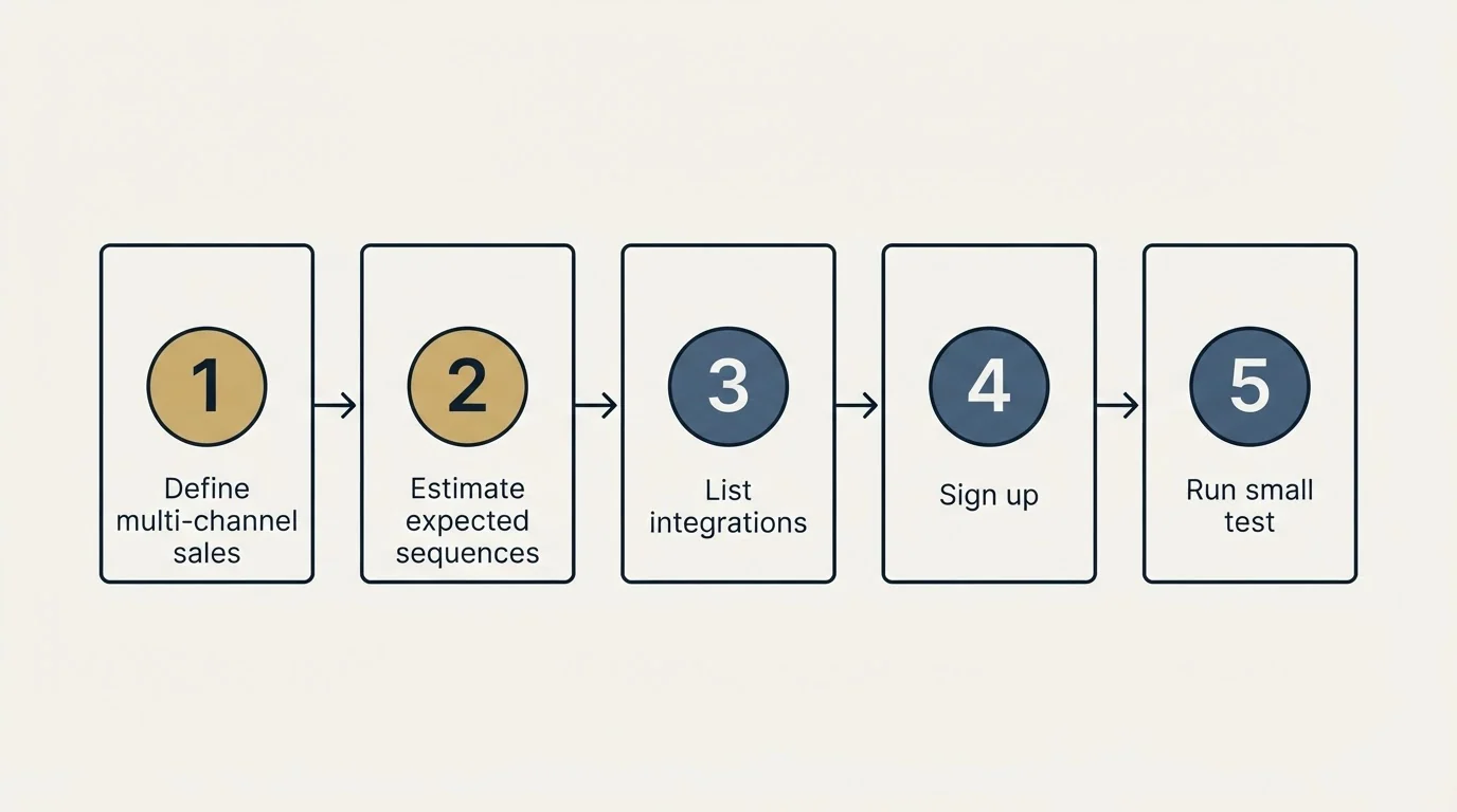 Step sequence: Getting Started Checklist (Define multi-channel sales, Estimate expected sequences, List integrations, Sign up)