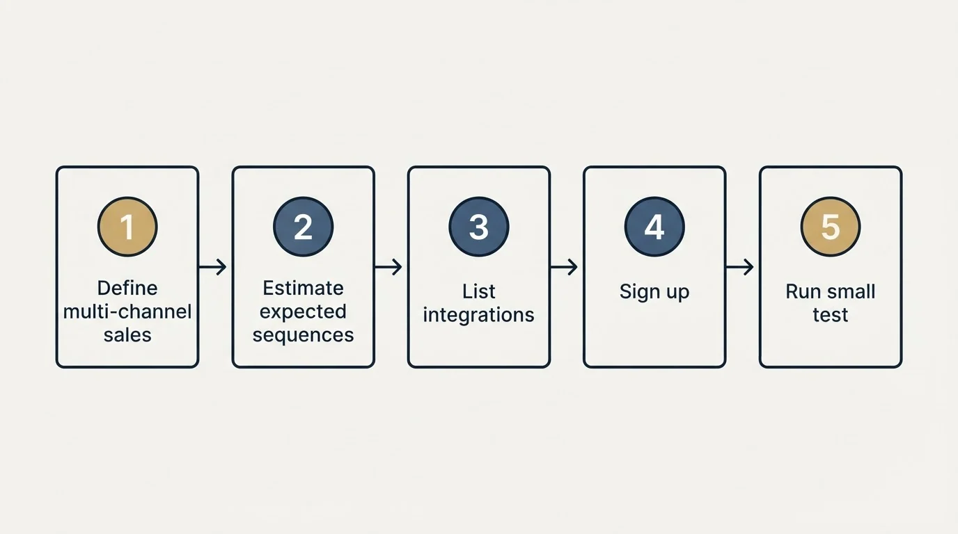 Step sequence: Getting Started Checklist (Define multi-channel sales, Estimate expected sequences, List integrations, Sign up)