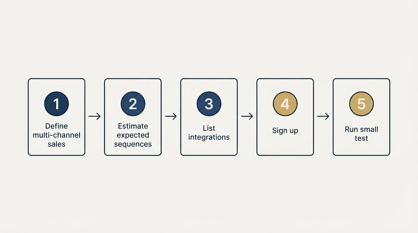 Step sequence: Getting Started Checklist (Define multi-channel sales, Estimate expected sequences, List integrations, Sign up)