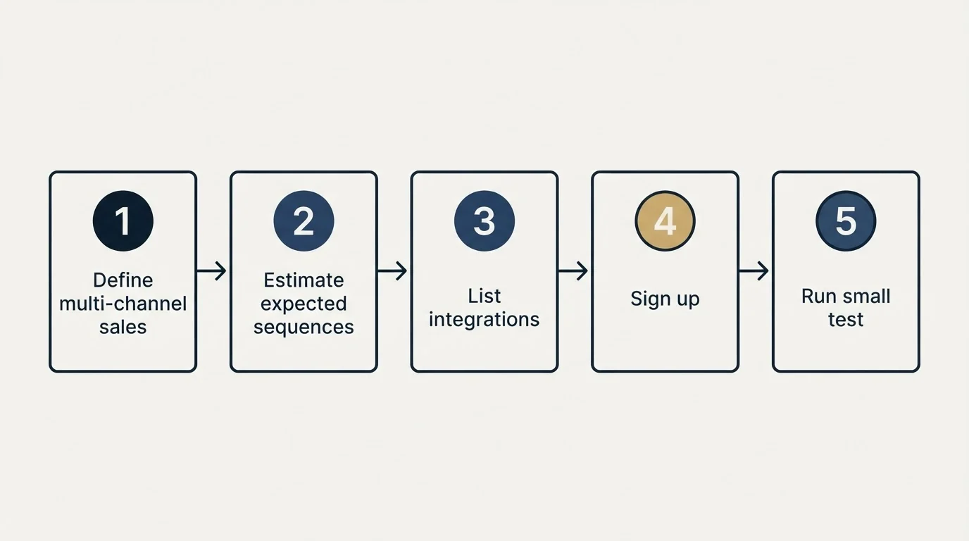 Step sequence: Getting Started Checklist (Define multi-channel sales, Estimate expected sequences, List integrations, Sign up)