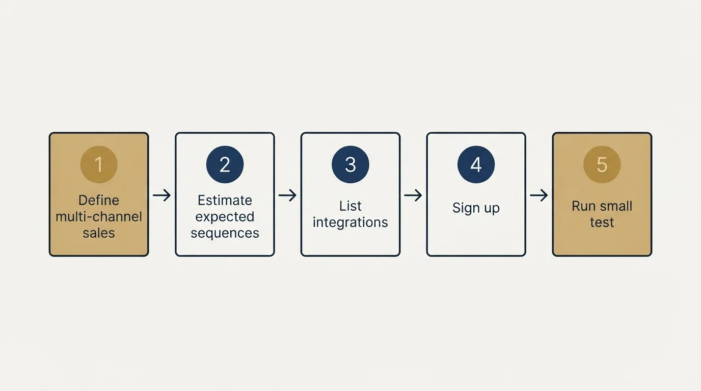 Step sequence: Getting Started Checklist (Define multi-channel sales, Estimate expected sequences, List integrations, Sign up)