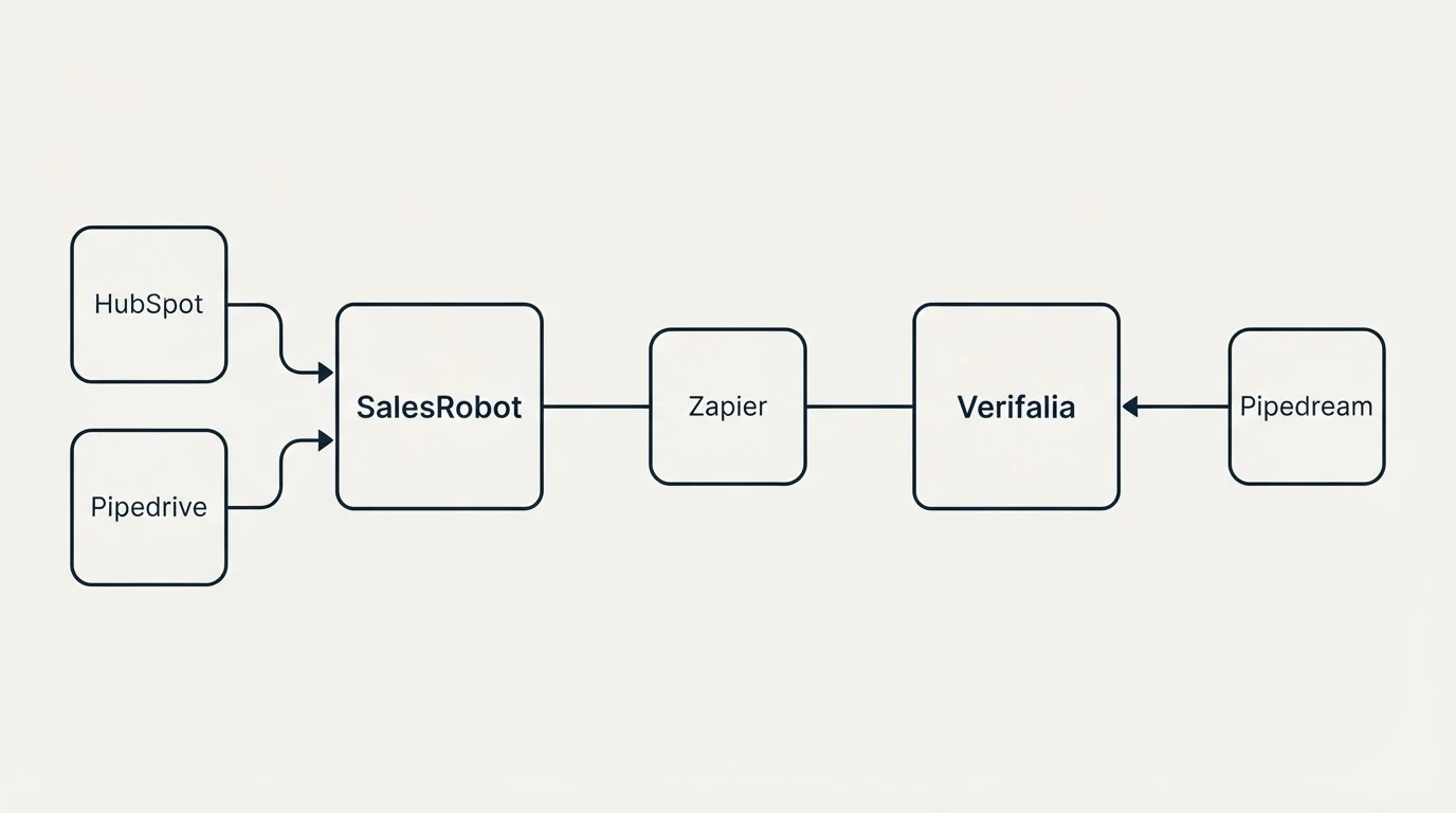 Integration schematic: Integration Ecosystem (SalesRobot, Verifalia, Zapier, HubSpot)