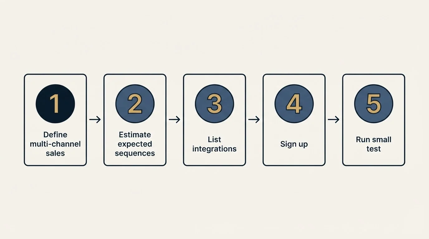 Step sequence: Getting Started Checklist (Define multi-channel sales, Estimate expected sequences, List integrations, Sign up)